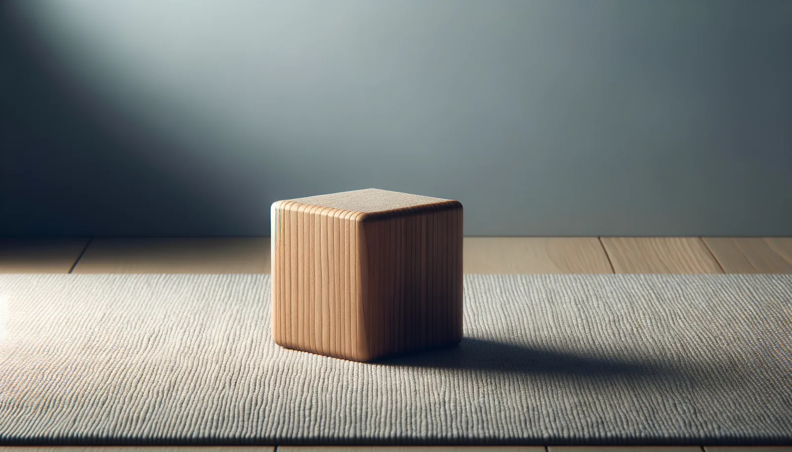 A wooden block resting on a textured mat