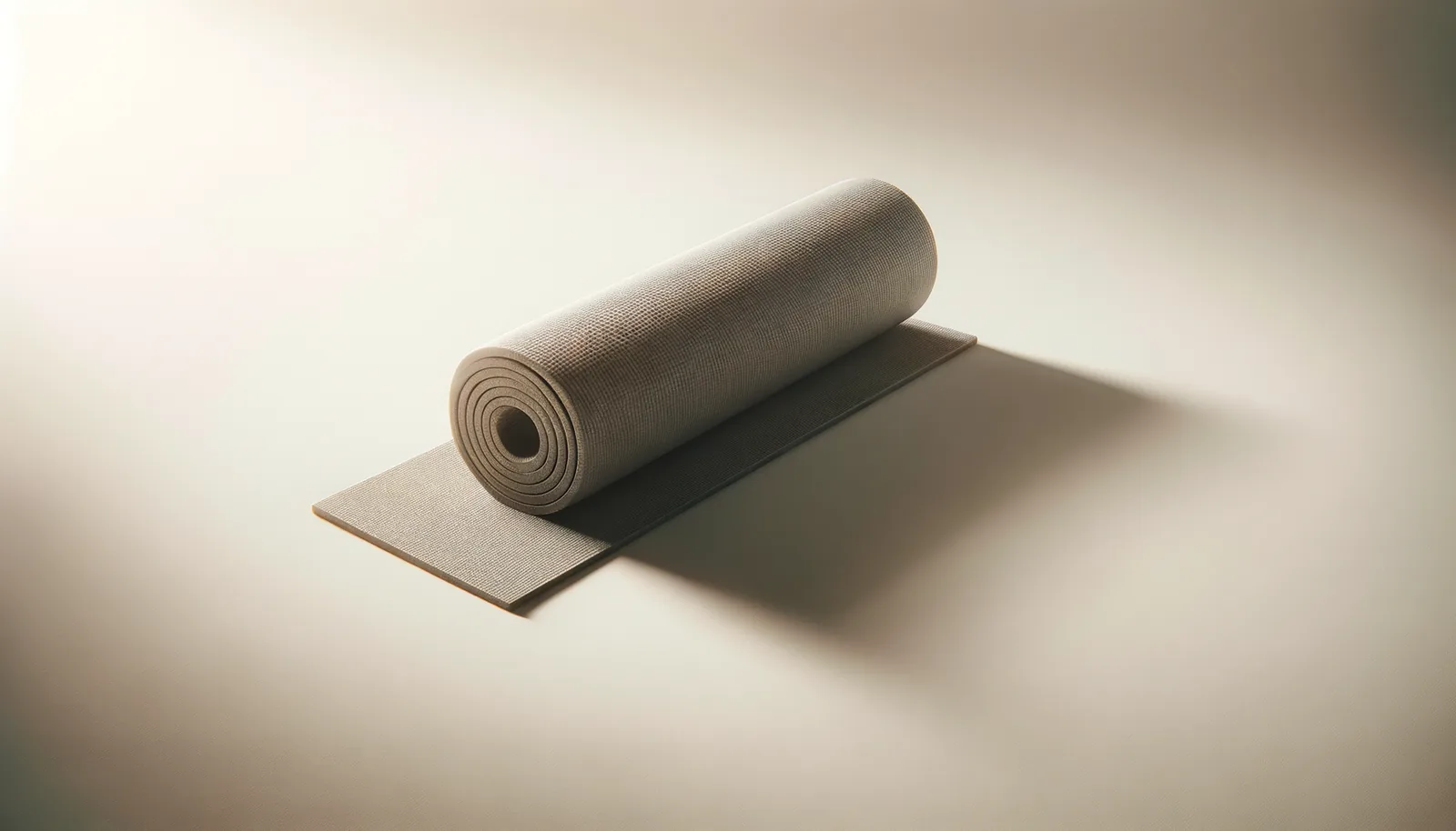 A rolled exercise mat in a calm, sunlit studio